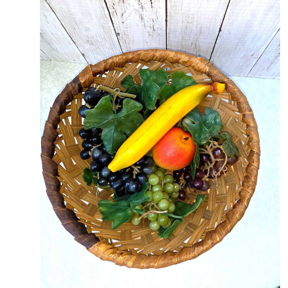 Vintage Woven Splint Lattice Basket Retro Mid Century Woven Wood Fruit Basket